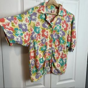 90s Cinched Hem Floral Blouse